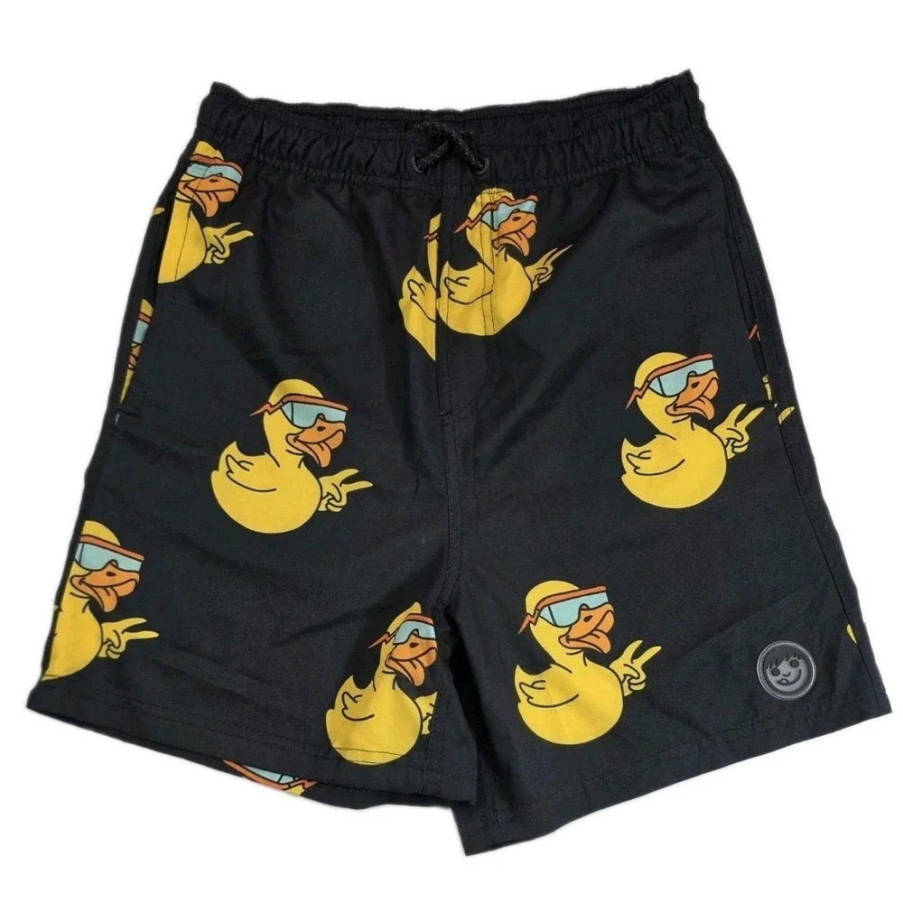 NEFF Mens Board Shorts Black Rubber Duck Sunglasses Print Swim Trunks Size M